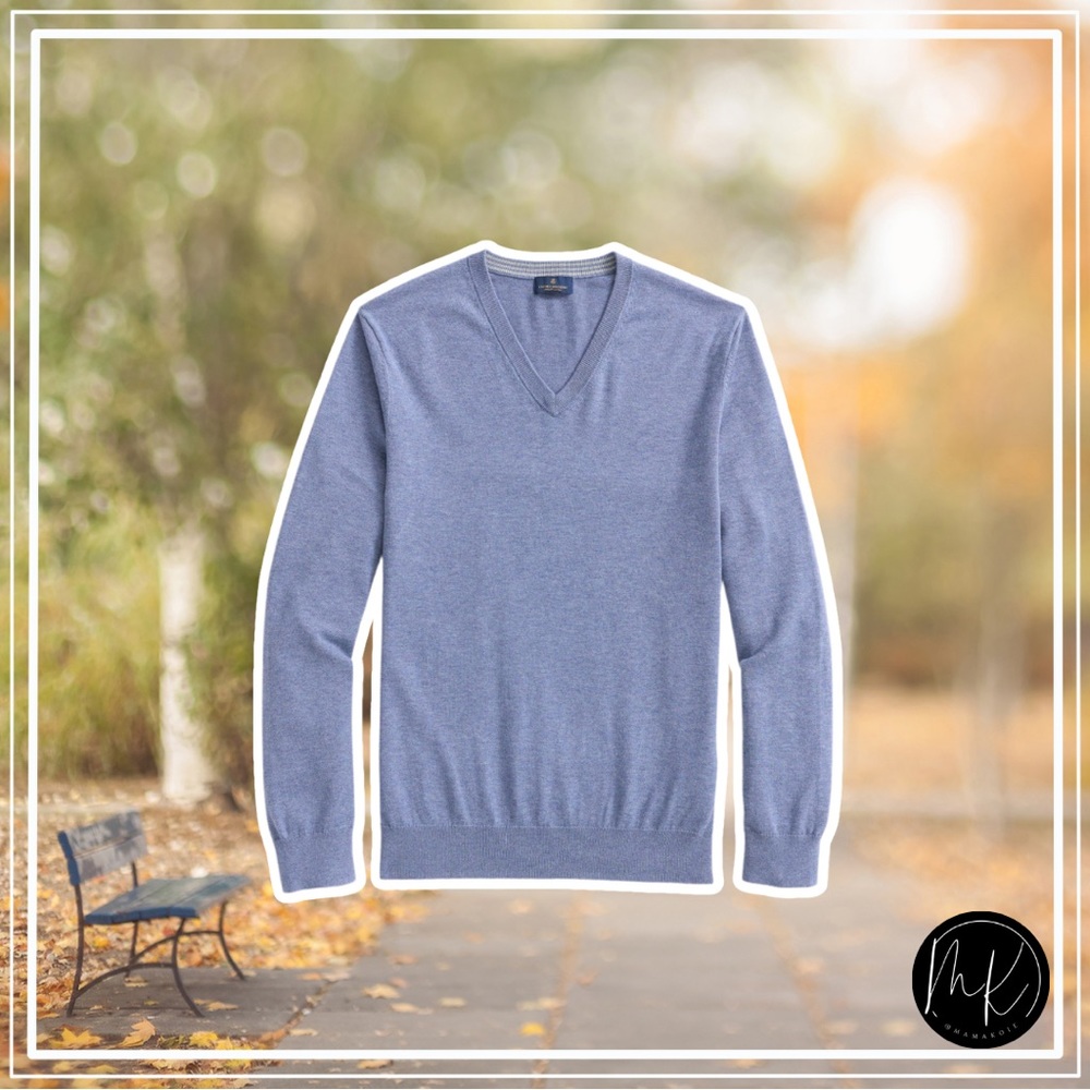 Brooks Brothers Heather Blue V Neck Sweater, Men’s Size XL